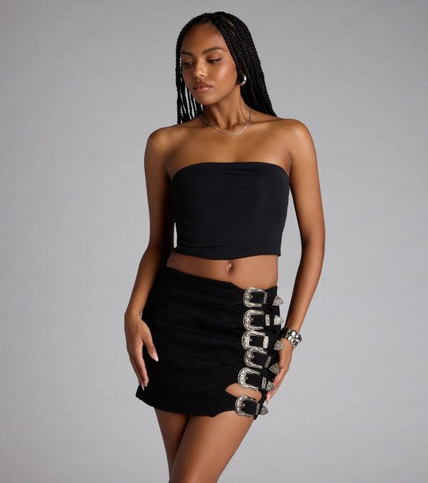 Buckle Down High-Rise Denim Skort - Image 6