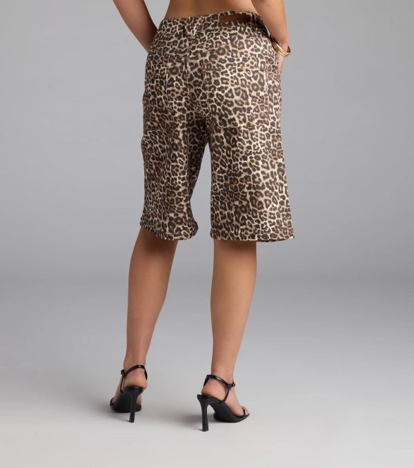 Running Wild Leopard Mid Rise Bermuda Denim Shorts - Image 2