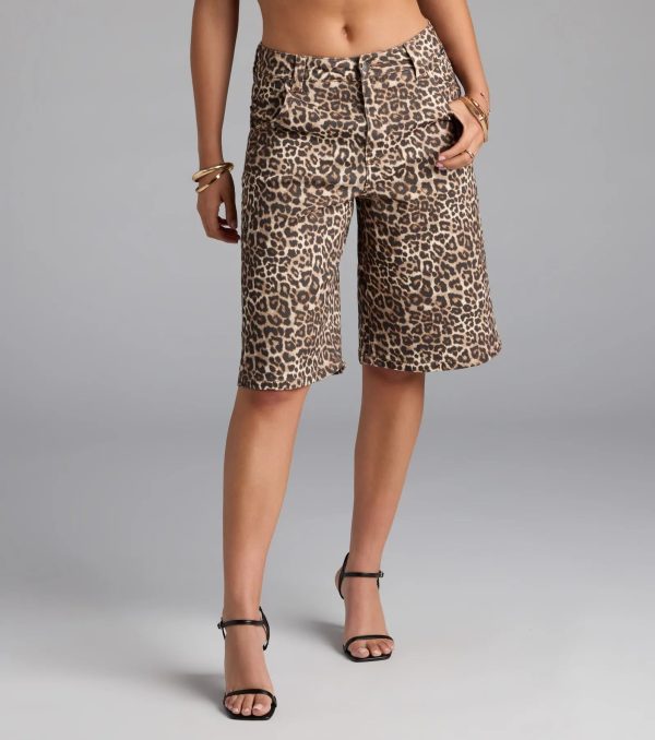 Running Wild Leopard Mid Rise Bermuda Denim Shorts - Image 4