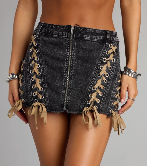 Strings Attached Lace-Up Denim Skort - Image 3