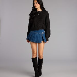 Cool Intentions Pleated Denim Mini Skort