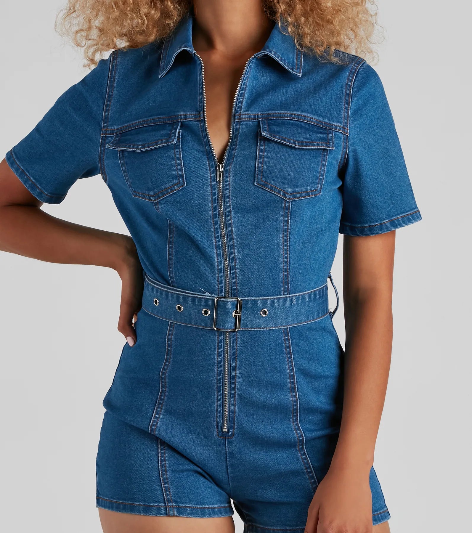 Jean Spirit Utility Denim Romper - Image 4