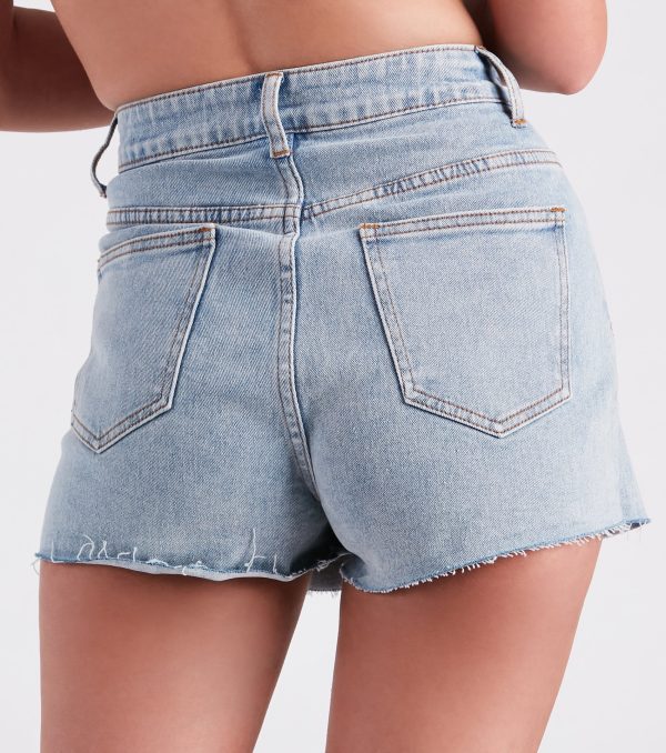 Nothing Short Of Glam Rhinestone Lace-Up Denim Shorts - Image 3