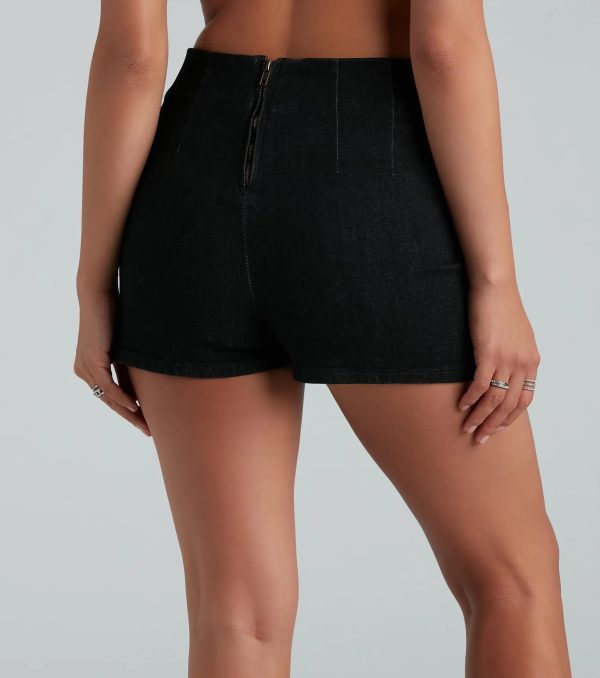 Double The Fun Denim Slit Mini Skort - Image 3