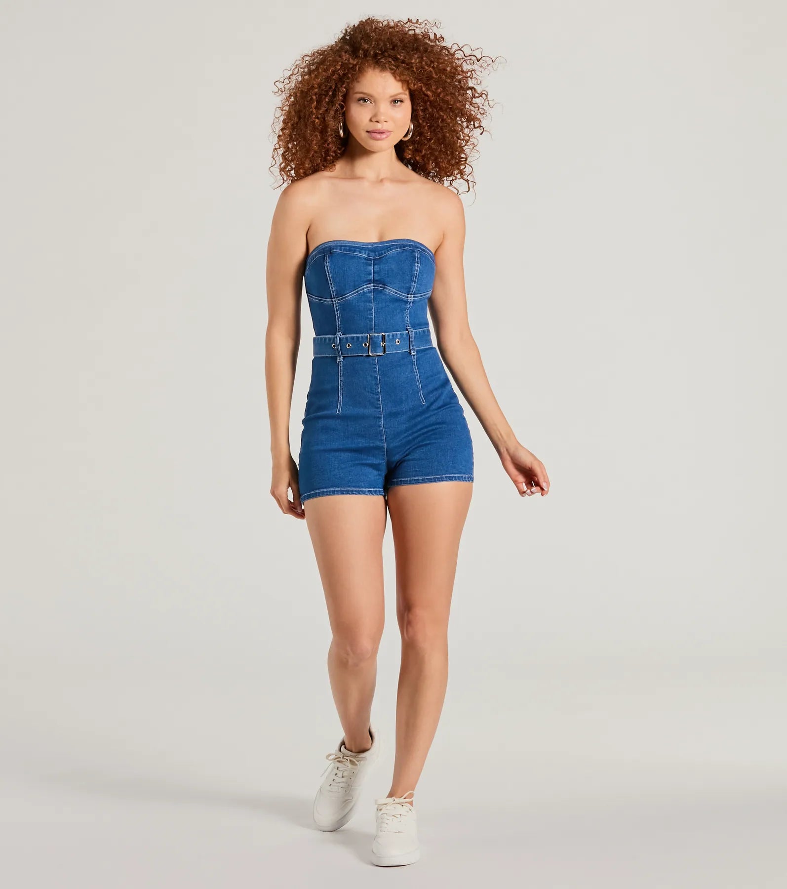 Cutie Alert Strapless Belted Denim Romper - Image 3