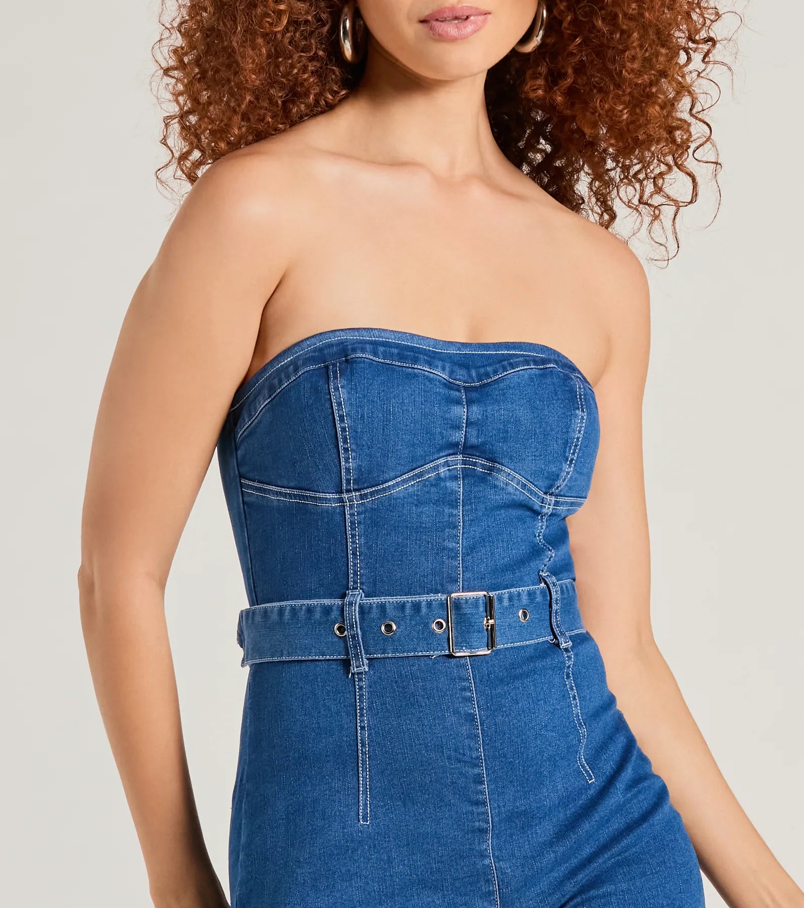 Cutie Alert Strapless Belted Denim Romper - Image 4