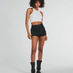 Chic Edginess High Rise Studded Denim Shorts