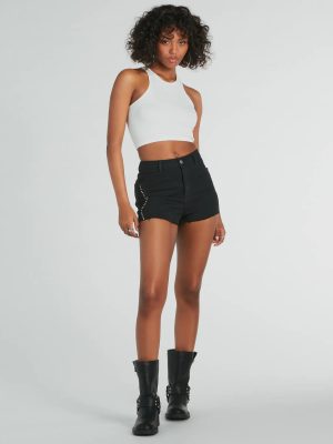 Chic Edginess High Rise Studded Denim Shorts