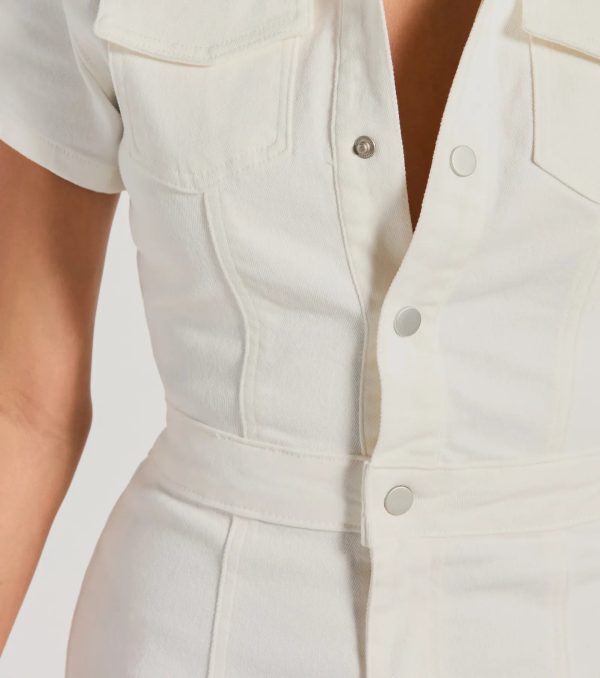 Breezy Weekend Short Sleeve Button Up Denim Romper - Image 3