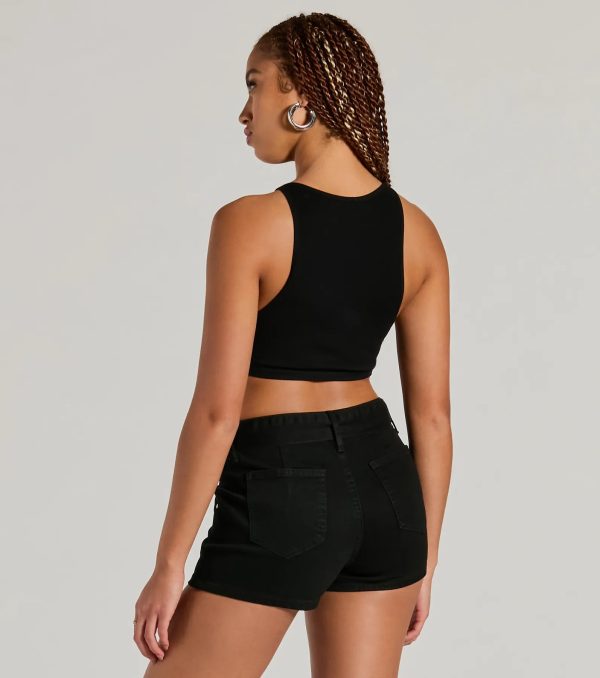 Summer Girlie Mid Rise Belted Denim Shorts - Image 2