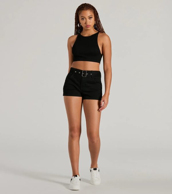 Summer Girlie Mid Rise Belted Denim Shorts - Image 3