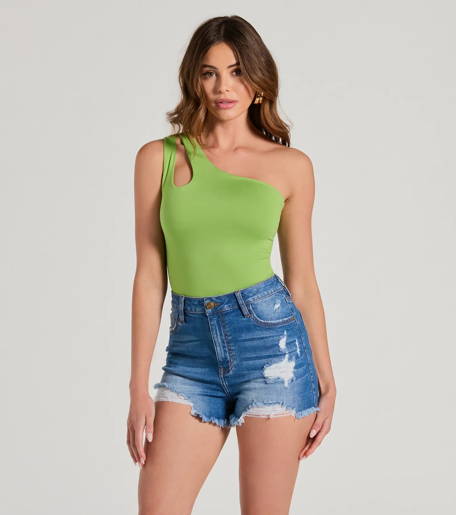 Classic High-Rise Destructed Cut-Off Denim Shorts - Image 3
