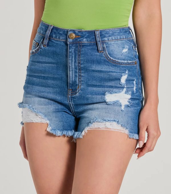 Classic High-Rise Destructed Cut-Off Denim Shorts - Image 4