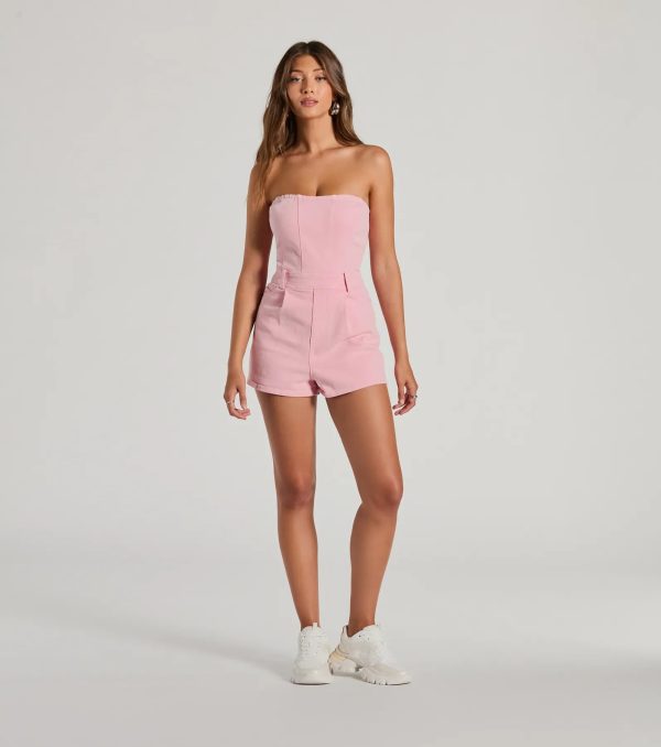 On Your Wishlist Strapless Denim Romper - Image 3