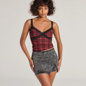 Edgy Style Acid-Wash Denim Skort