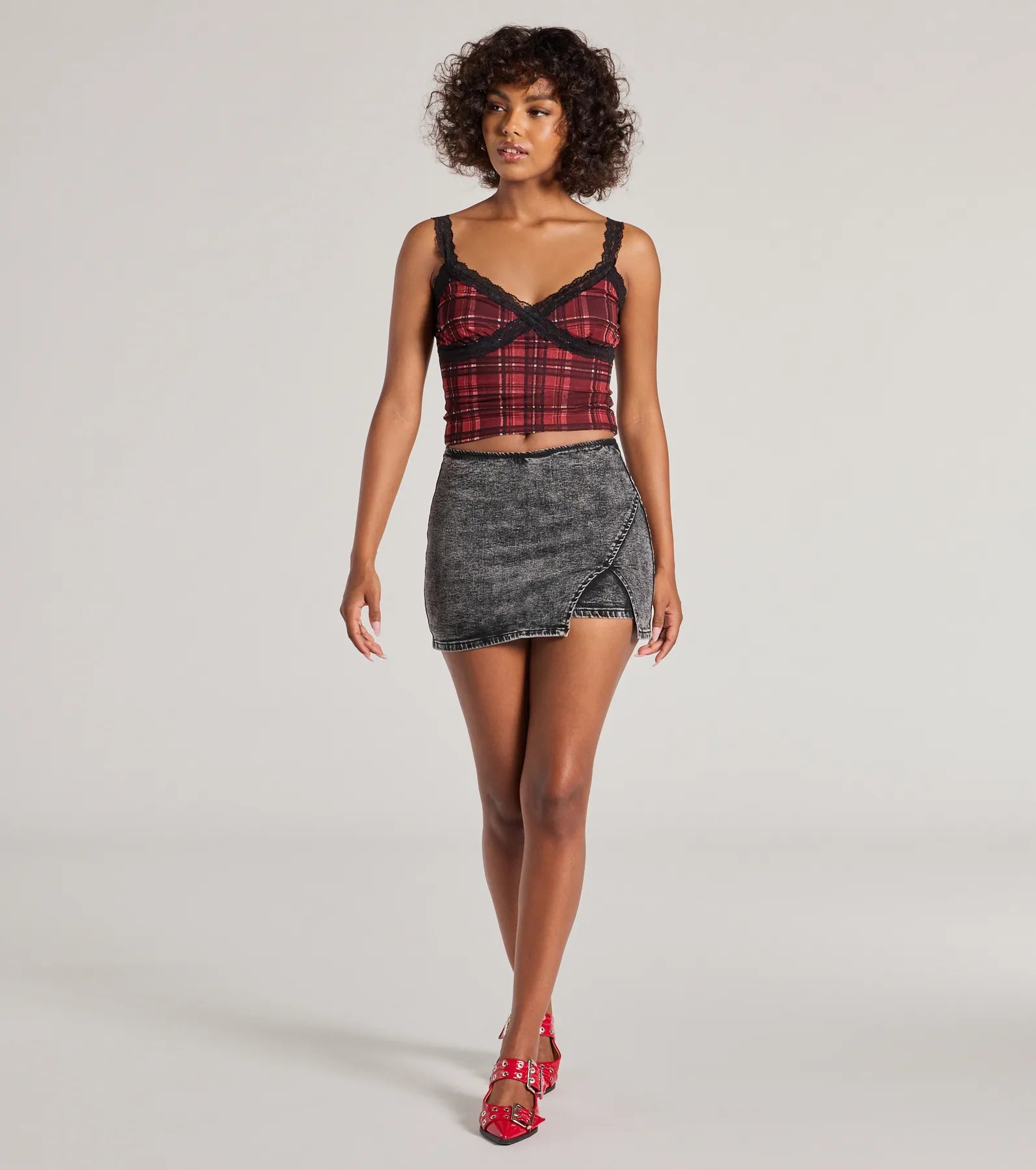 Edgy Style Acid-Wash Denim Skort - Image 3