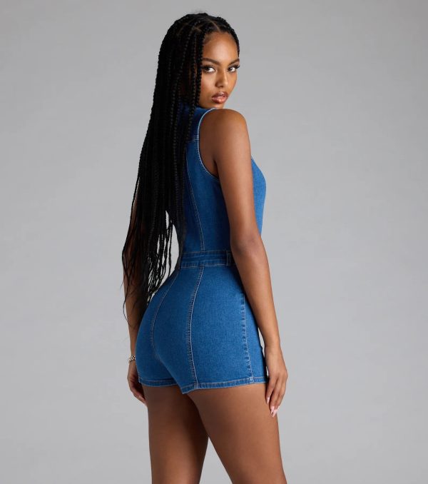 Trendy Fab Zip-Front Denim Romper - Image 2