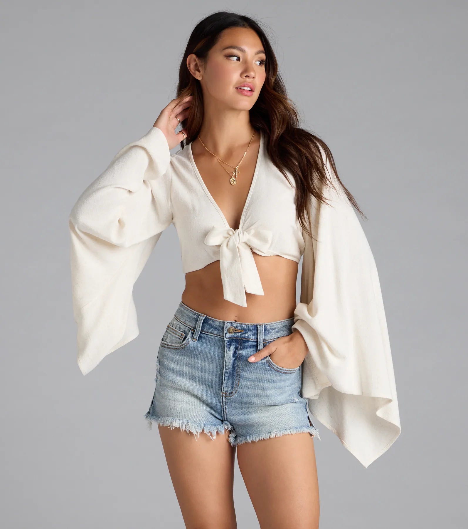 New Addiction Mid-Rise Fray Denim Shorts - Image 4