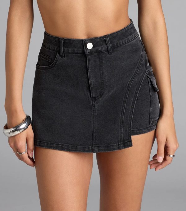 Iconic Street Style Mid-Rise Cargo Denim Skort - Image 3