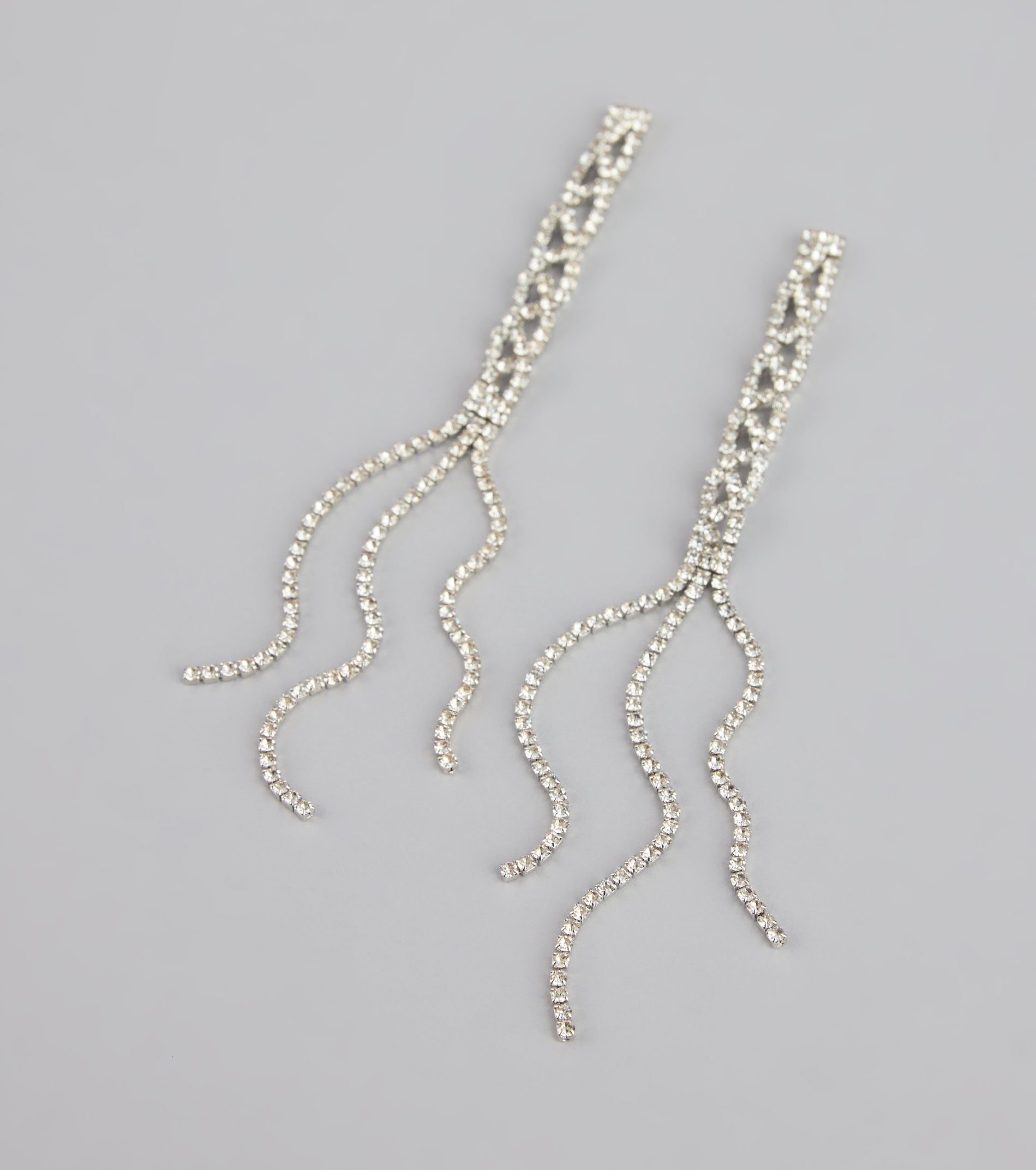 Twisted Shine Rhinestone Fringe Earrings - Image 3