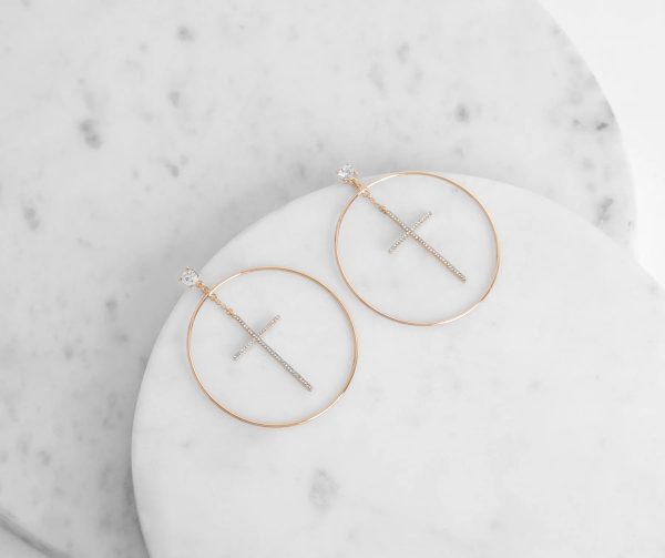 Cross Drop Hoop Earrings - Image 2
