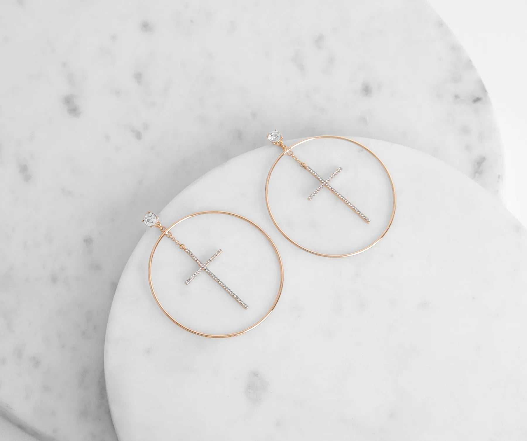 Cross Drop Hoop Earrings - Image 2