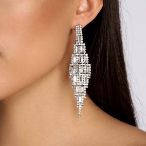 Born For It Baguette Rhinestone Kite Earrings