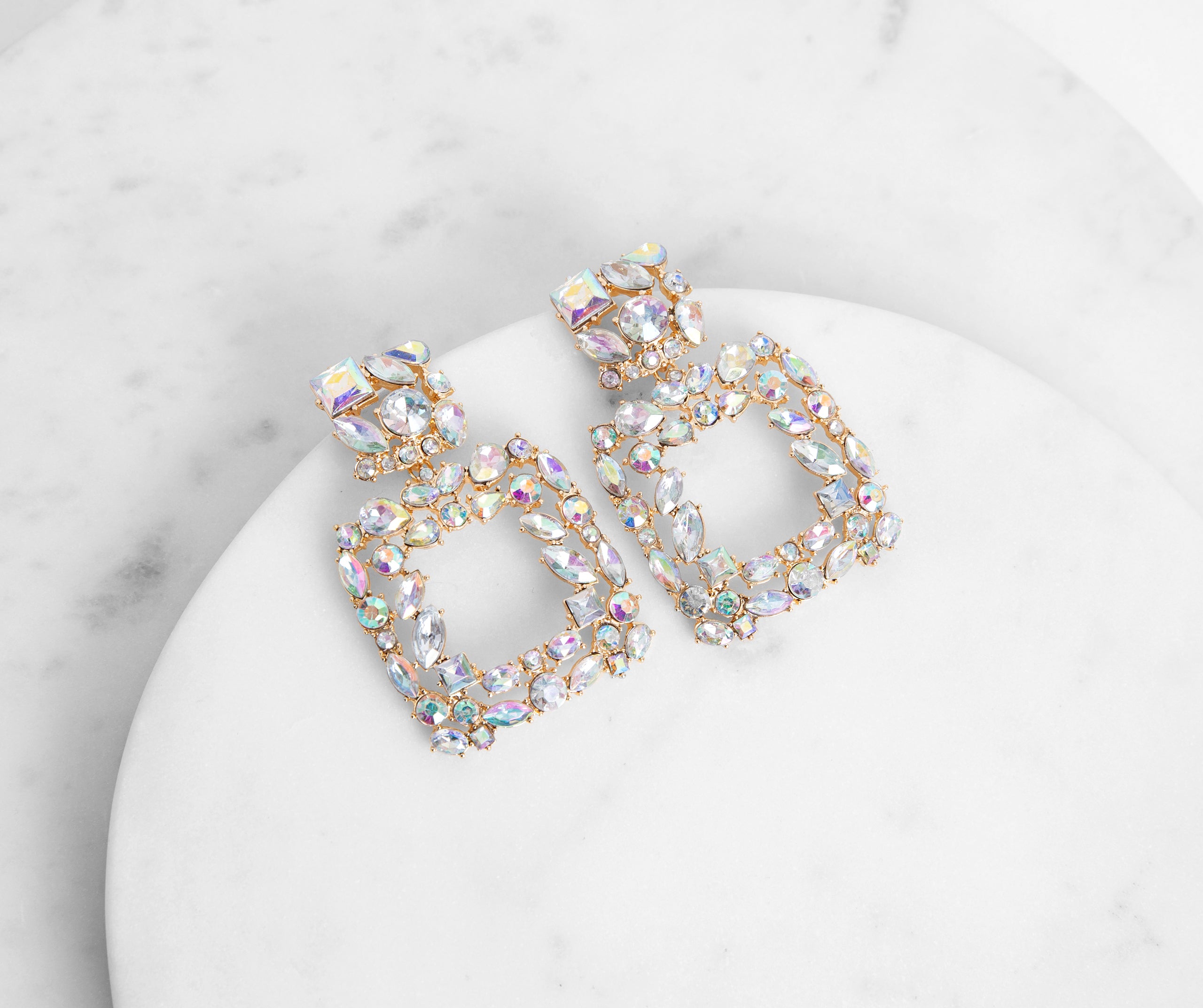 Cluster Iridescent Rhinestone Door Knocker Earrings - Image 2