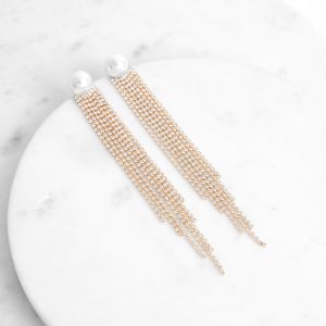 Pearl Rhinestone Fringe Duster Earrings