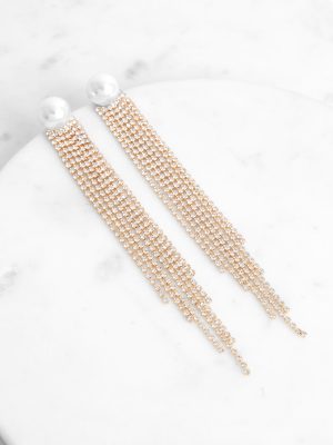 Pearl Rhinestone Fringe Duster Earrings