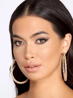 Twisted Rhinestone Hoop Earrings