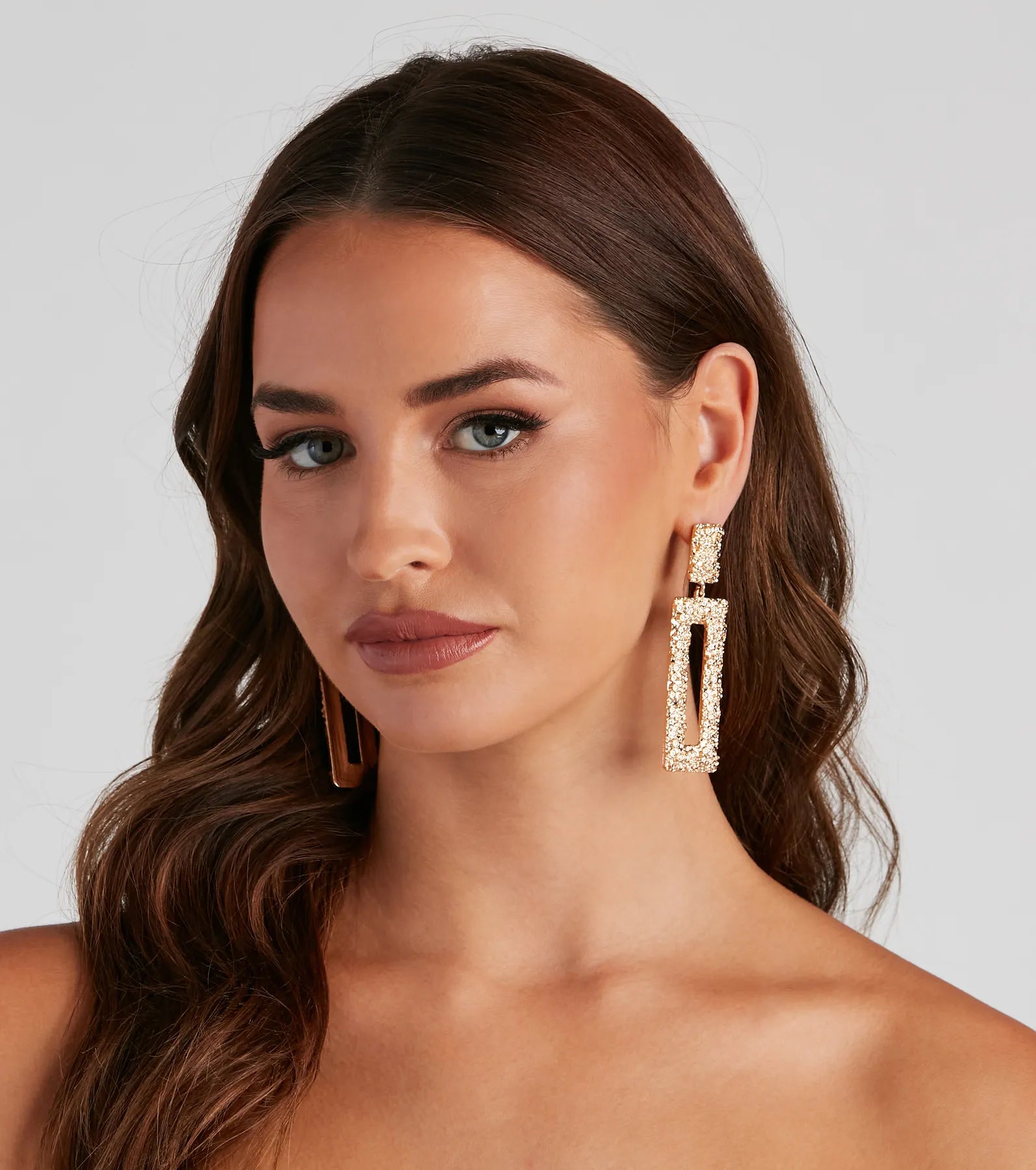 Textured Long Door Knocker Earrings - Image 2