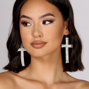 Rhinestone Cross Baguette Earrings