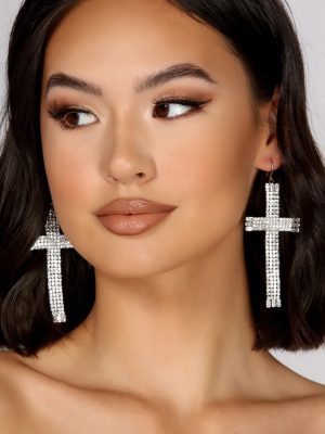 Rhinestone Cross Baguette Earrings