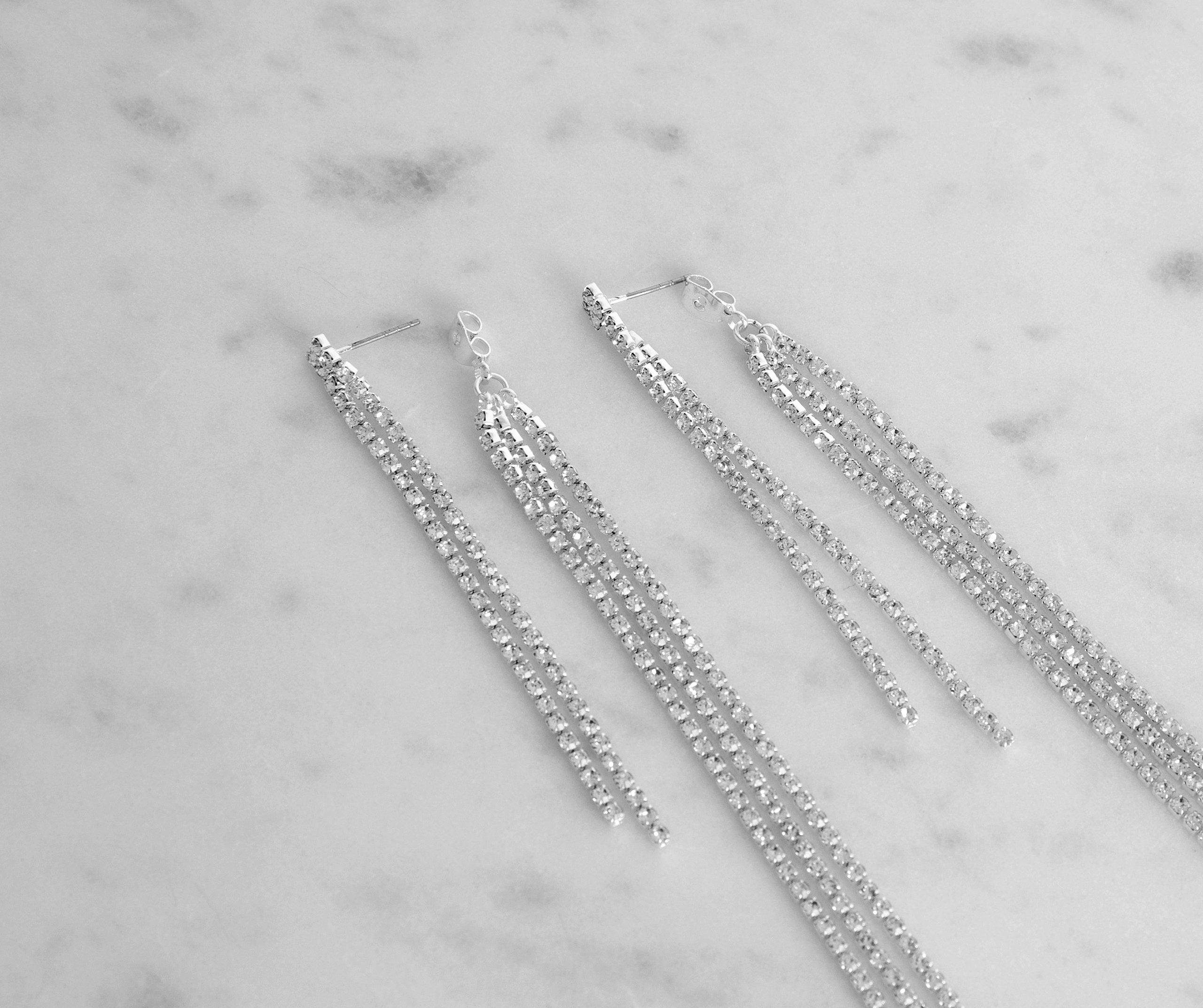Radiant Beauty Rhinestone Fringe Earrings - Image 4