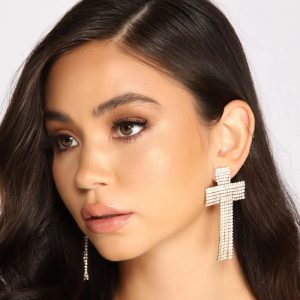 Rhinestone Cross Duster Earrings