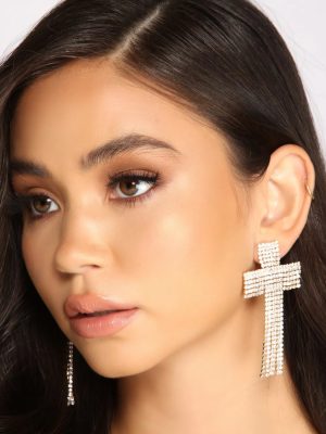 Rhinestone Cross Duster Earrings
