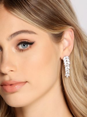 Cubic Zirconia Leaf-Shaped Duster Earrings