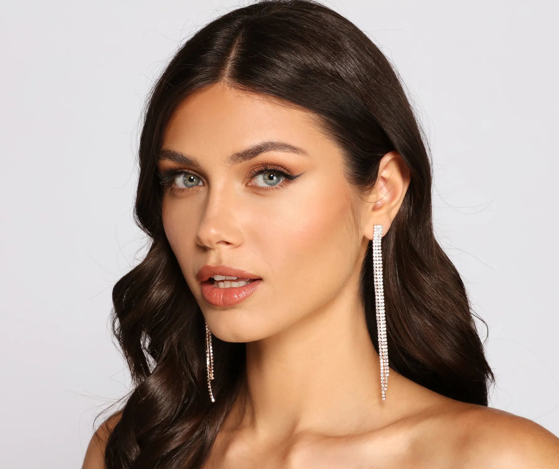 Glamorous Babe Rhinestone Fringe Earrings - Image 3