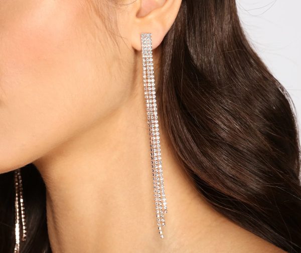 Glamorous Babe Rhinestone Fringe Earrings - Image 4