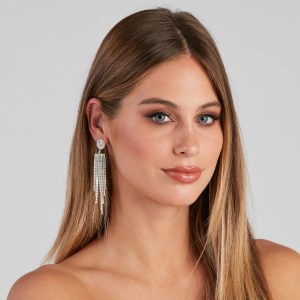 Bring The Dazzle Rhinestone Fringe Earrings