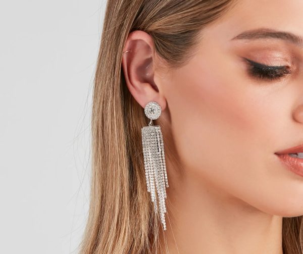 Bring The Dazzle Rhinestone Fringe Earrings - Image 2