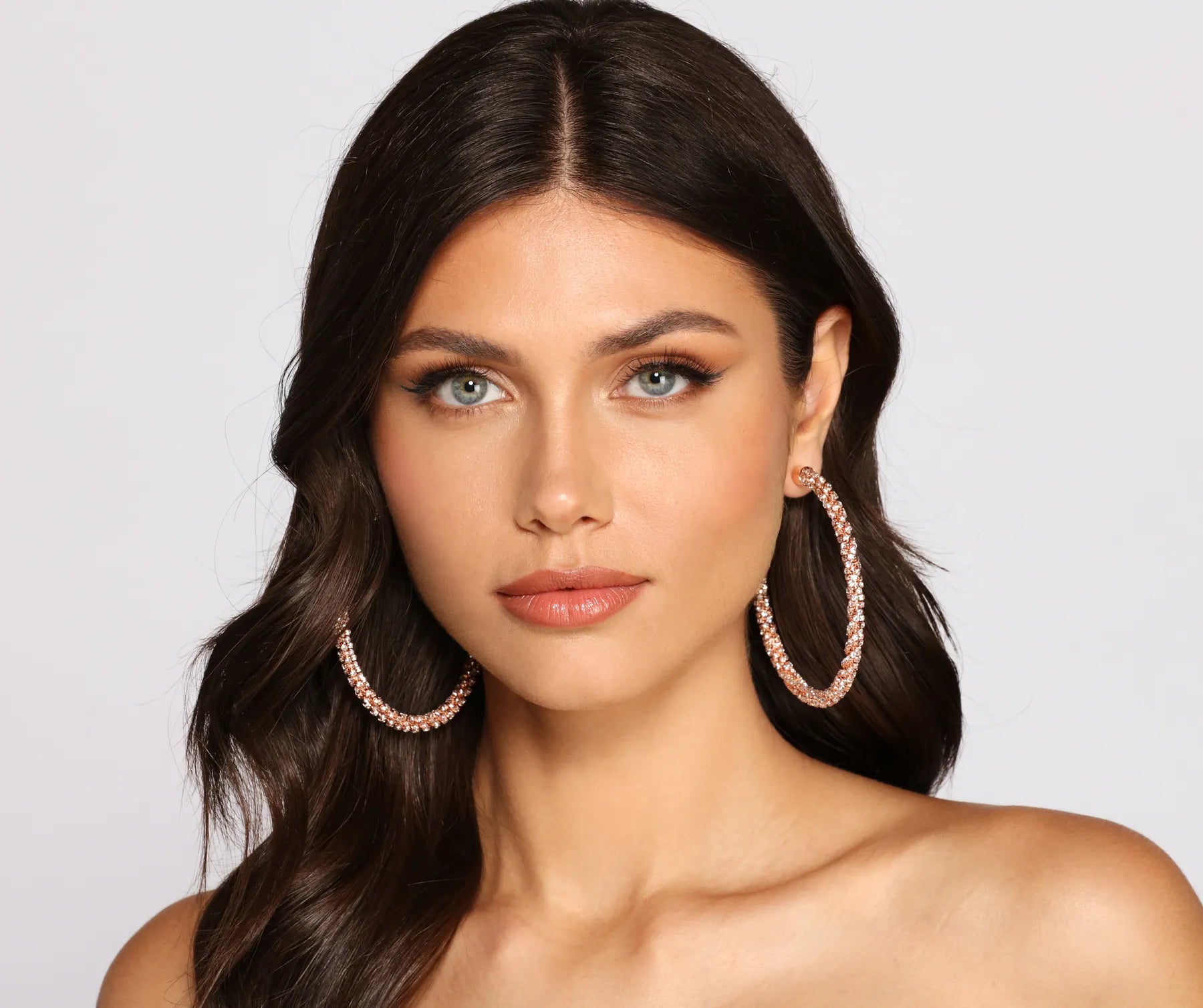 Twisted Rhinestone Hoop Earrings - Image 3