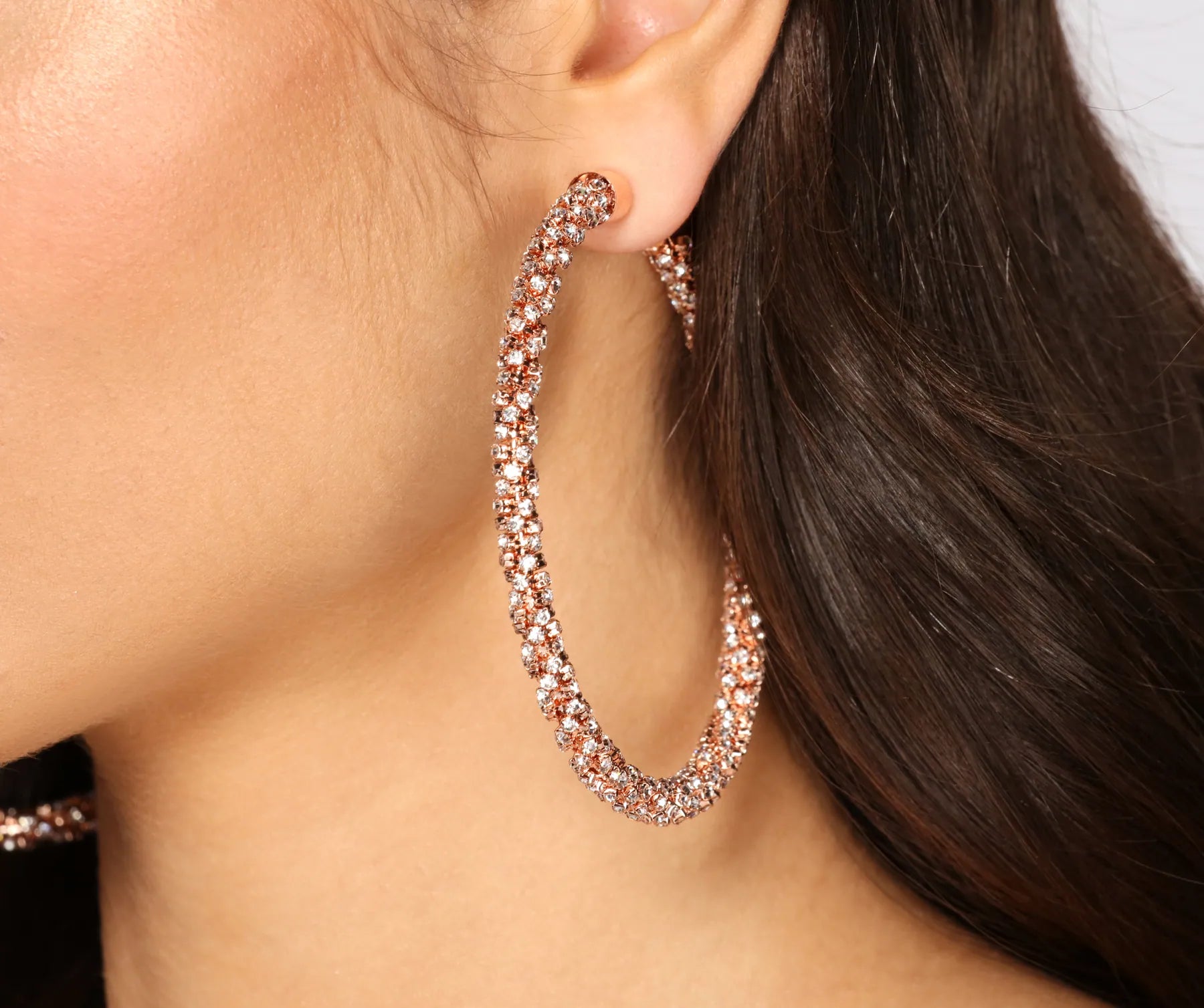 Twisted Rhinestone Hoop Earrings - Image 4