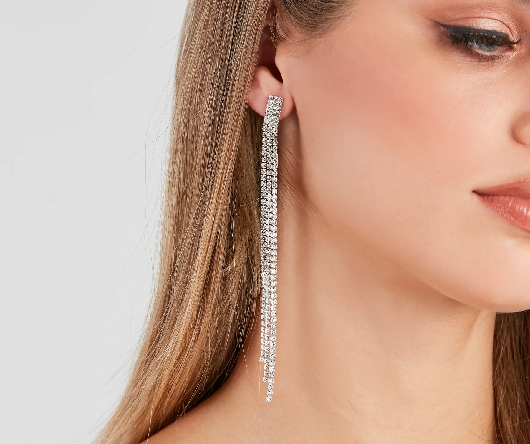 Glamorous Babe Rhinestone Fringe Earrings - Image 5