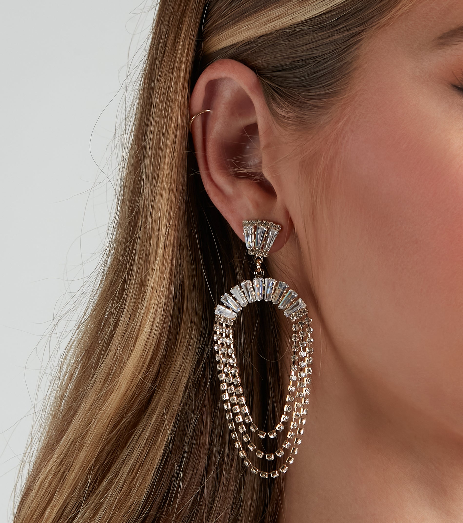 Vintage Glam Rhinestone Fringe Earrings - Image 2