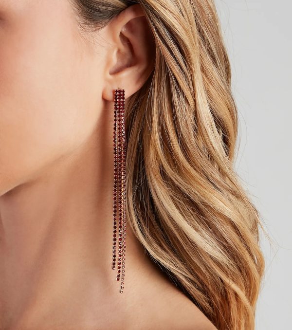 Glamorous Babe Rhinestone Fringe Earrings - Image 2
