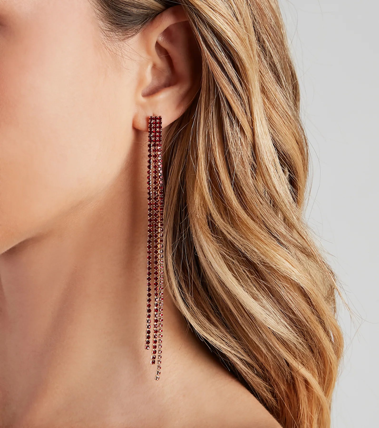 Glamorous Babe Rhinestone Fringe Earrings - Image 2