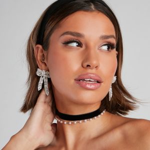 Chic Glamour Rhinestone Bow Earrings