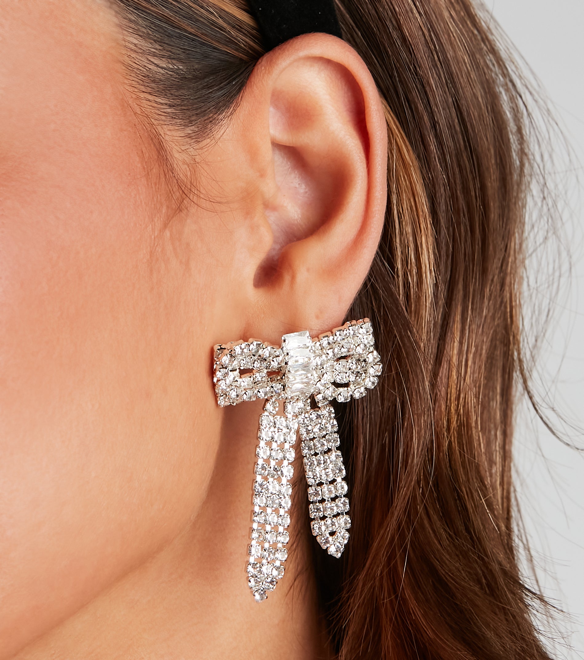 Chic Glamour Rhinestone Bow Earrings - Image 2